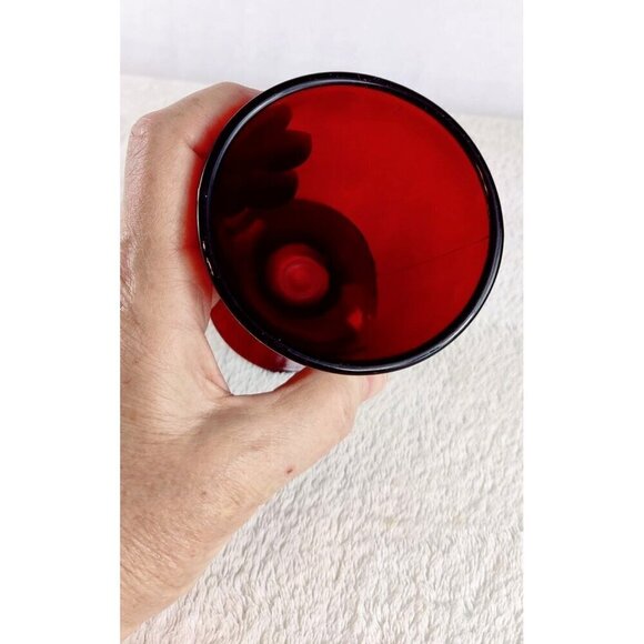 Vintage Anchor Hocking Royal Rubby Red Glass Footed Tumbler Iced Tea MCM 5.5" - Picture 5 of 12